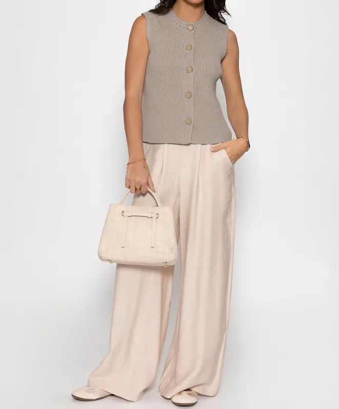 Taupe Knit Button Top