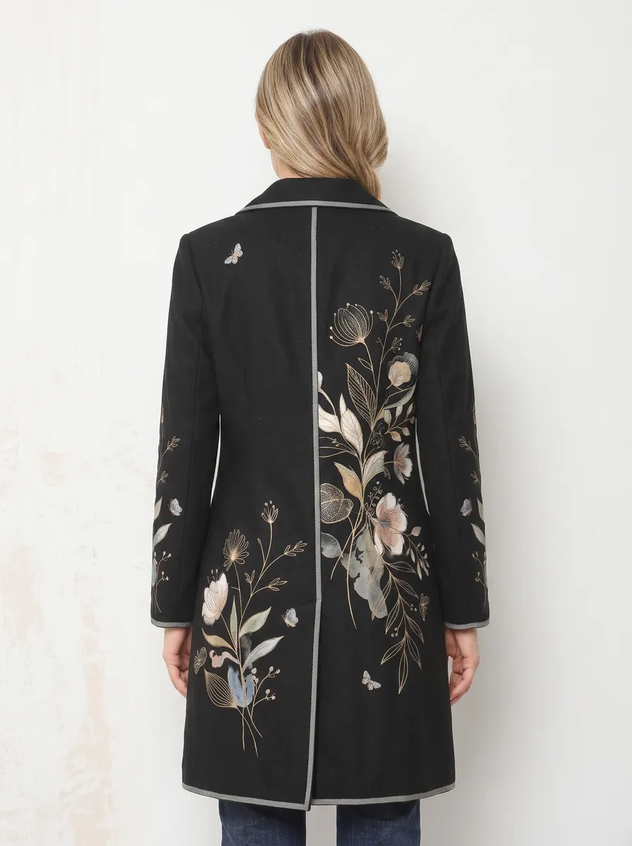 Women's Botanical Butterfly Printed Long Blazer Coat