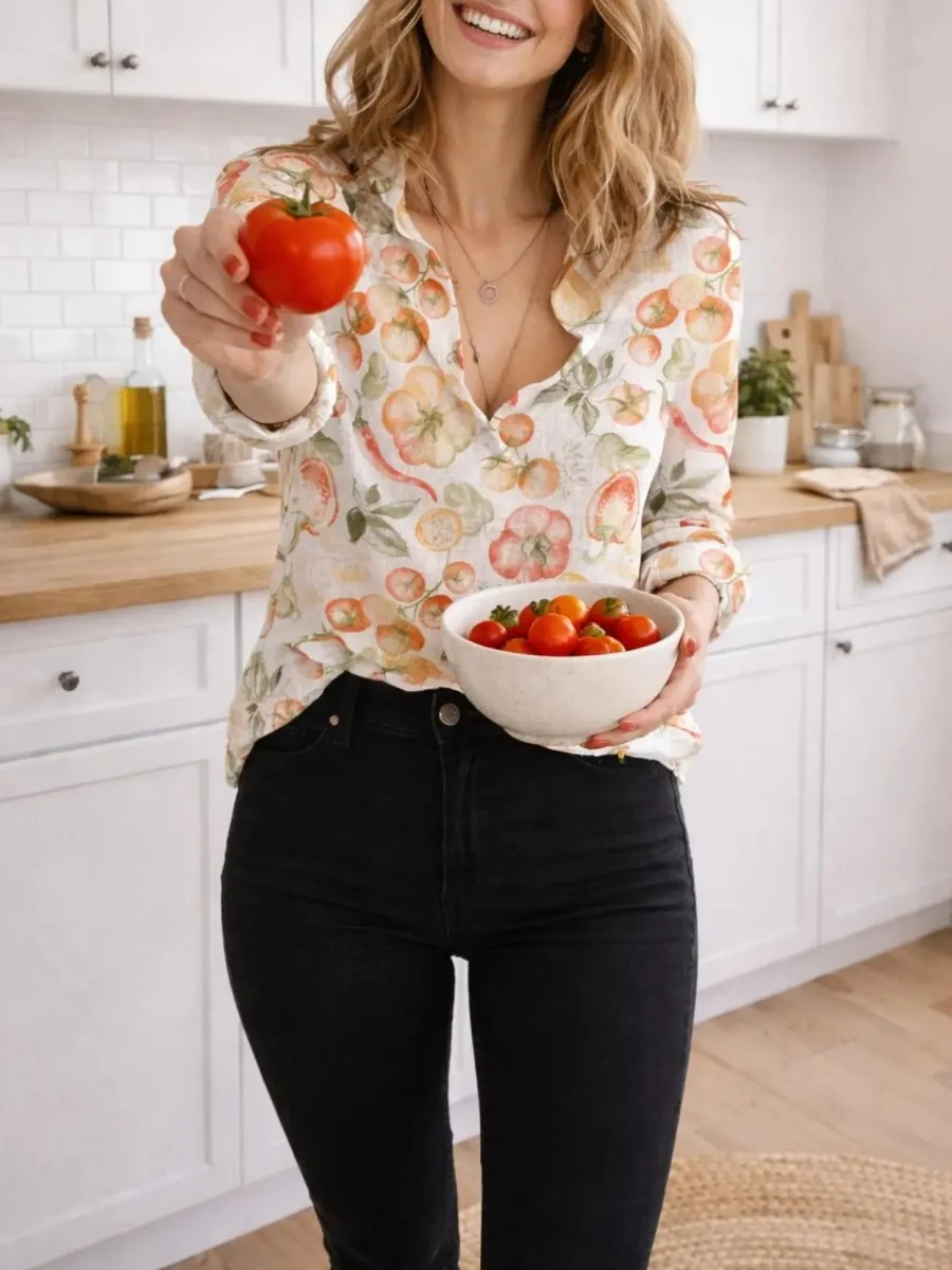 Tomato Print Button Shirt
