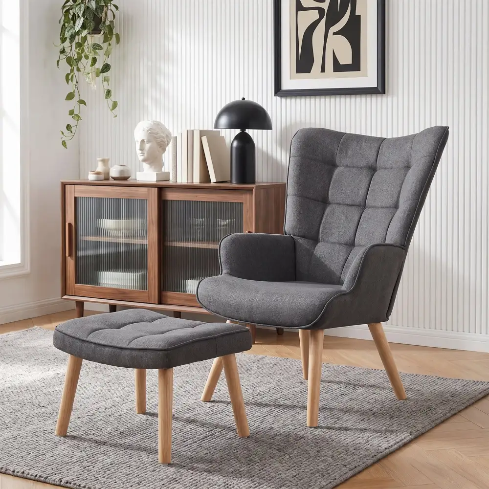 Ottoman Everyday Linen Armchair With Ottoman