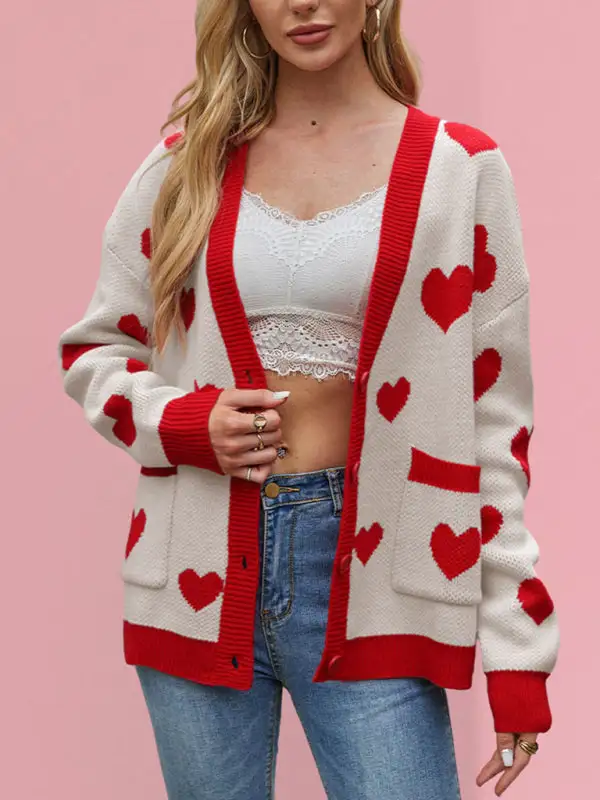 V-Neck Knit Pocketed Knit Jacket