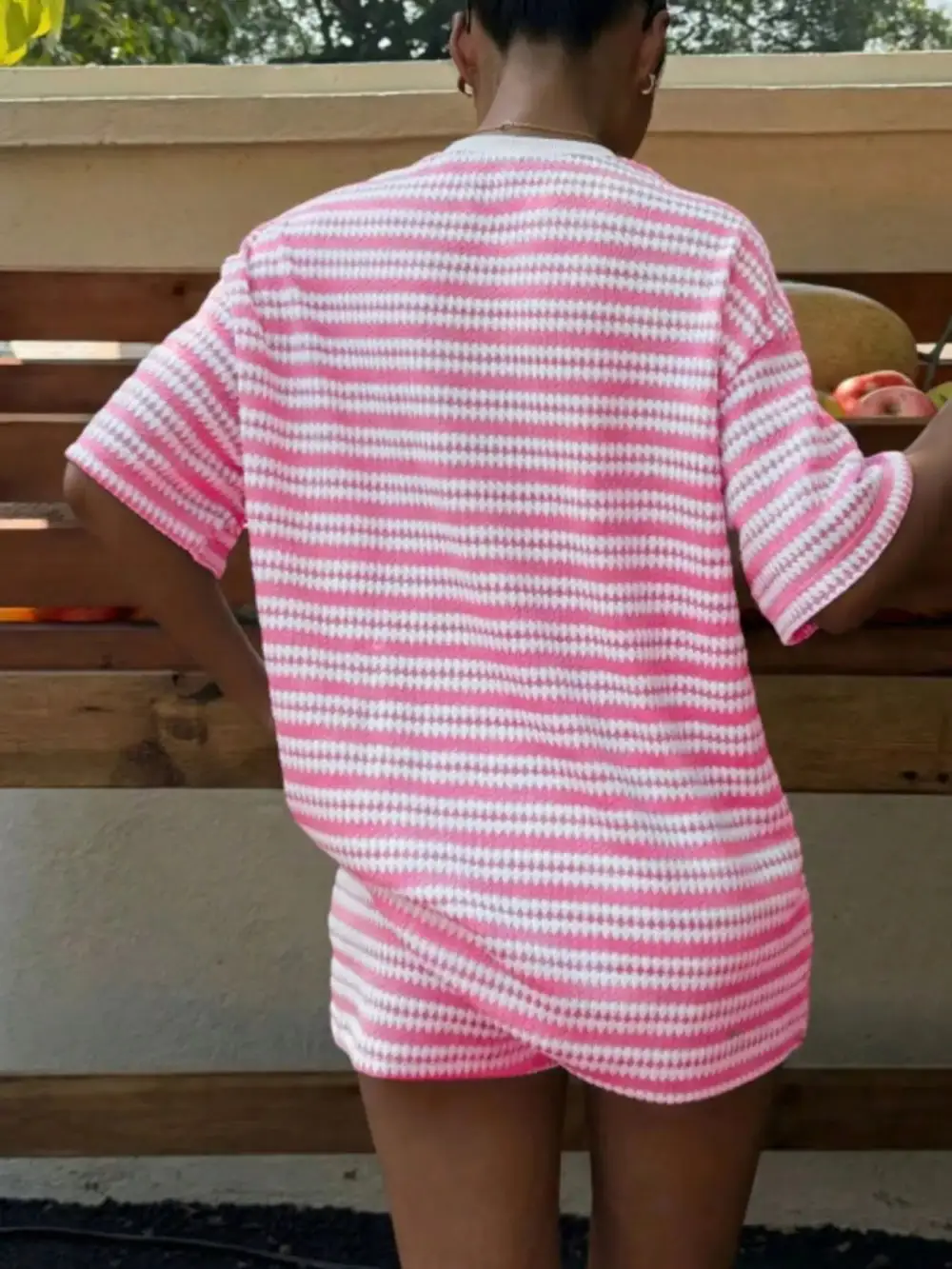 Striped Short Sleeve Top Shorts Set