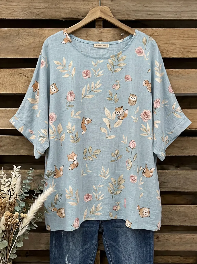 Fox Owl Women's Loose Printed T-Shirt