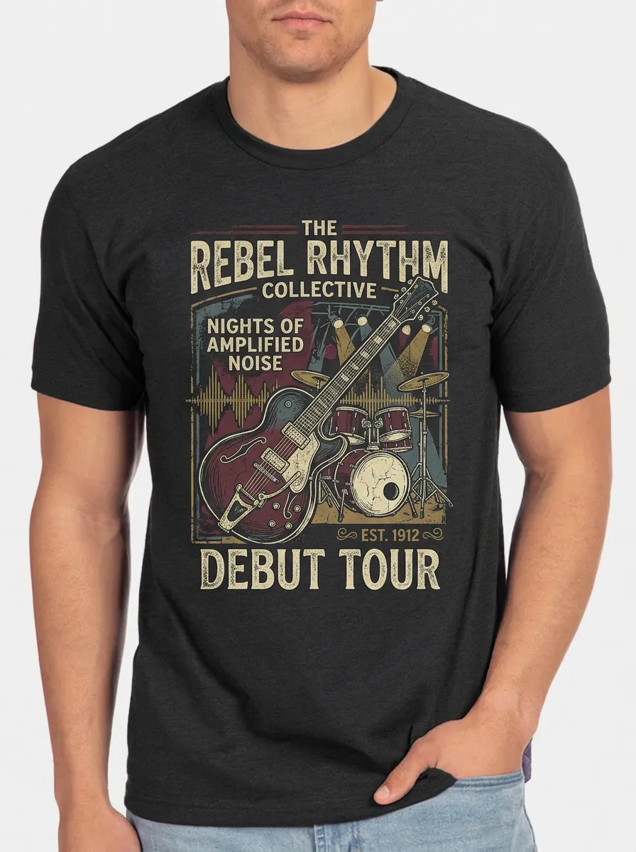 Men's Rock Band Music Lover Guitar Drum Printed T-shirt