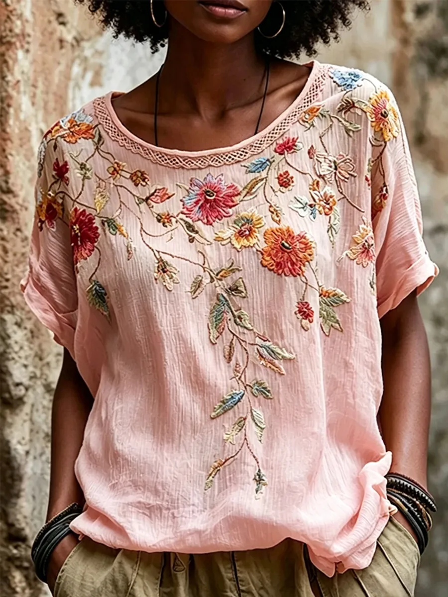 Women's Linen-Cotton Printed Tops