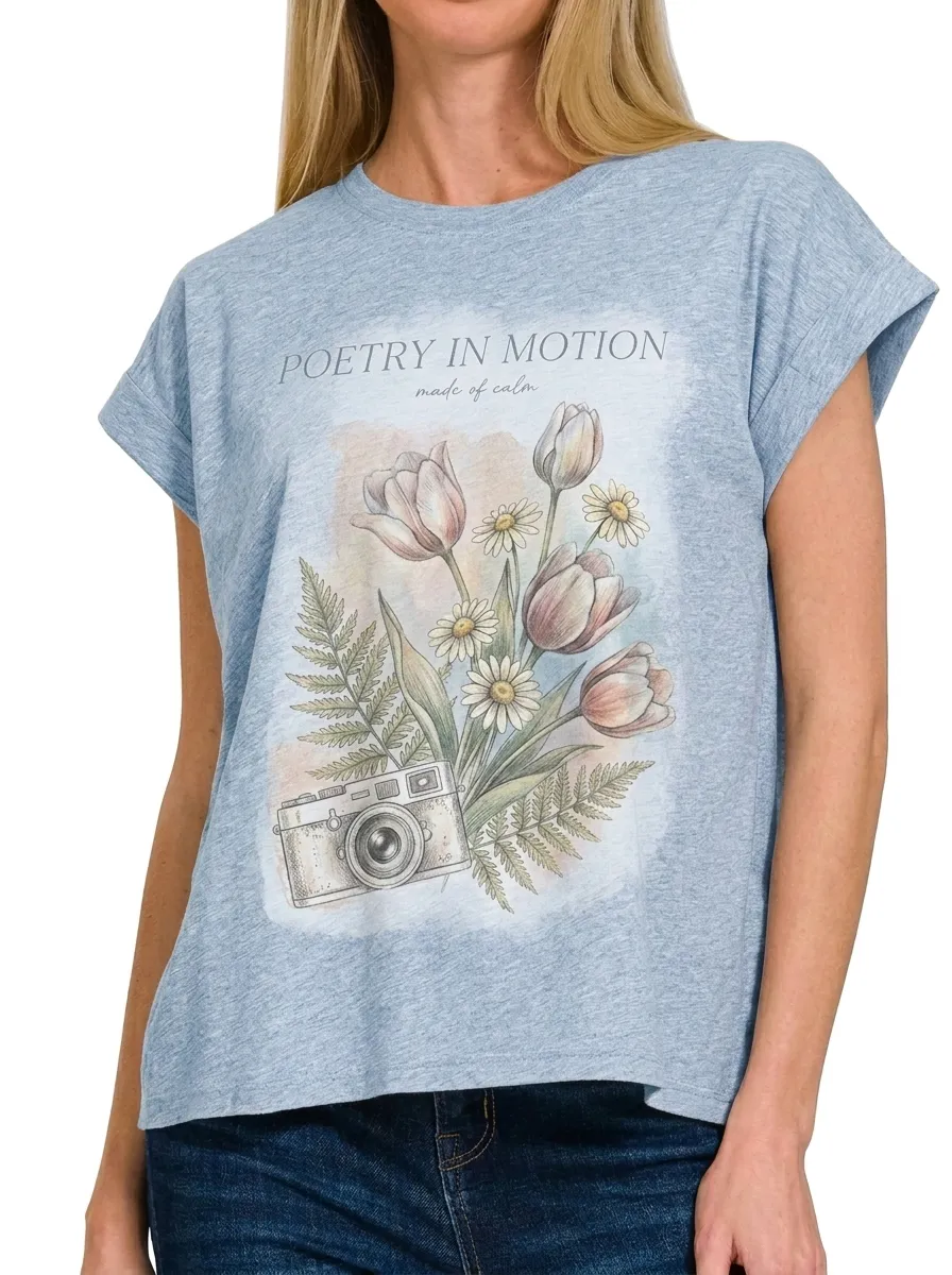 Women's Photography Lover Tulip Flower Printed T-shirt