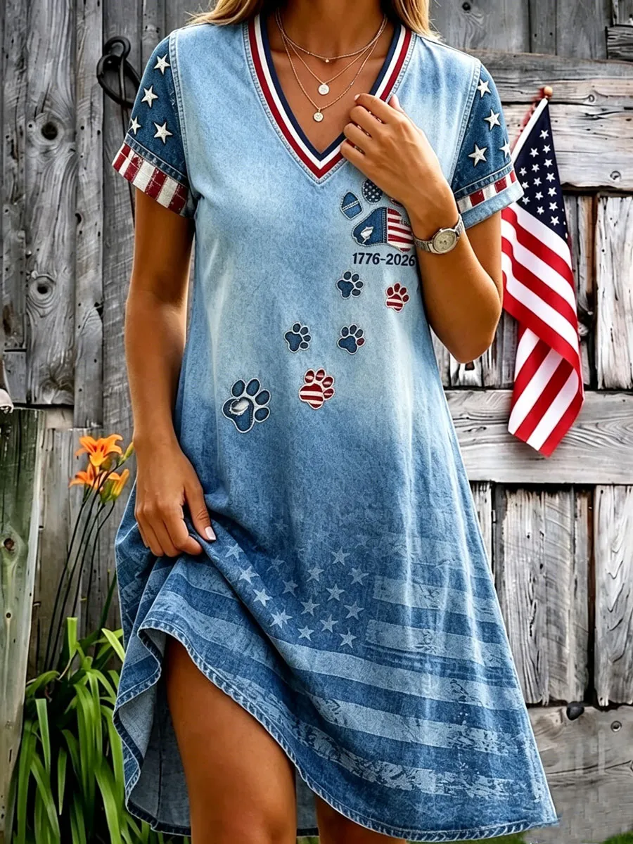 Women'S Casual American Independence Day Print Art Casual Dress