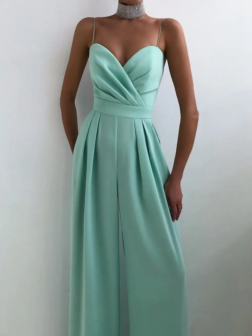 Plus Size Spaghetti Strap Wide Leg Accessory