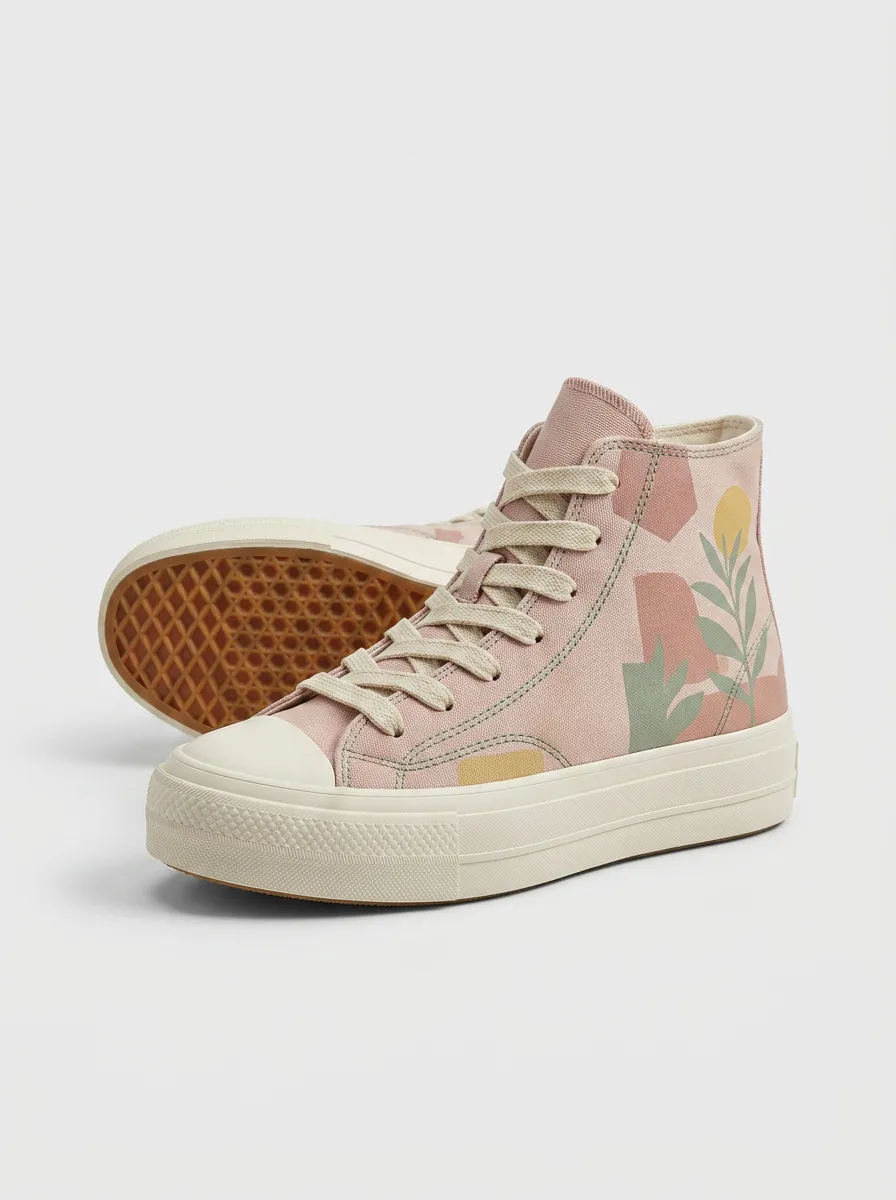 Women's Boho Botanical Abstract Printed High Top Shoes