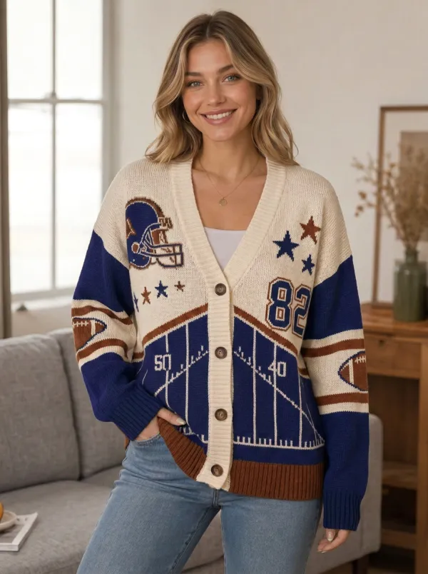 Women's Dynamic Helmet Football Ball Knitted Cardigan