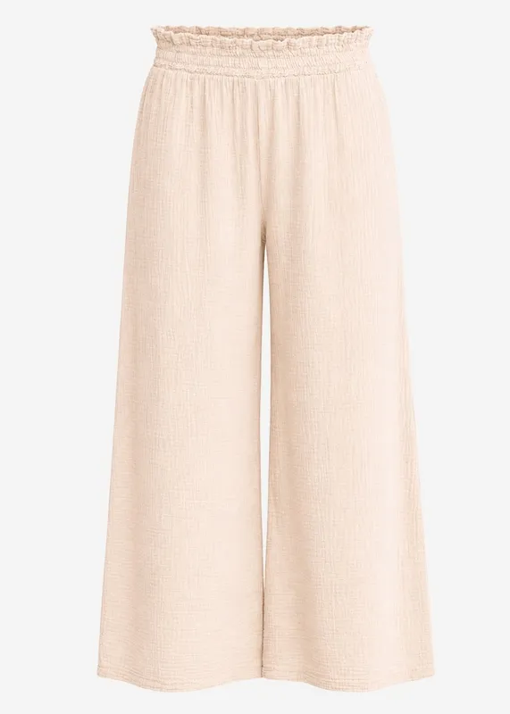 Beige Muslin Wide Leg Pants