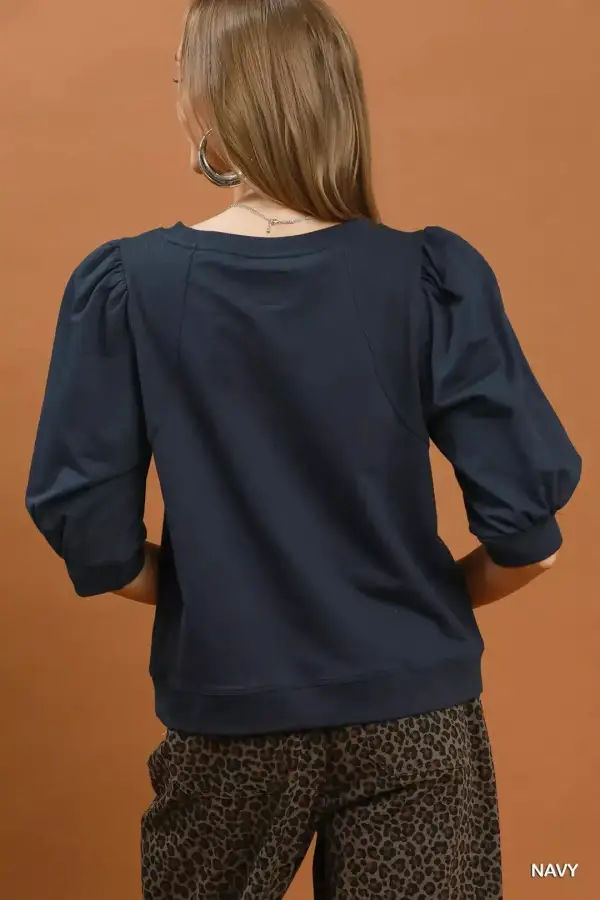 Puff Sleeve Round Neck Sweatshirt