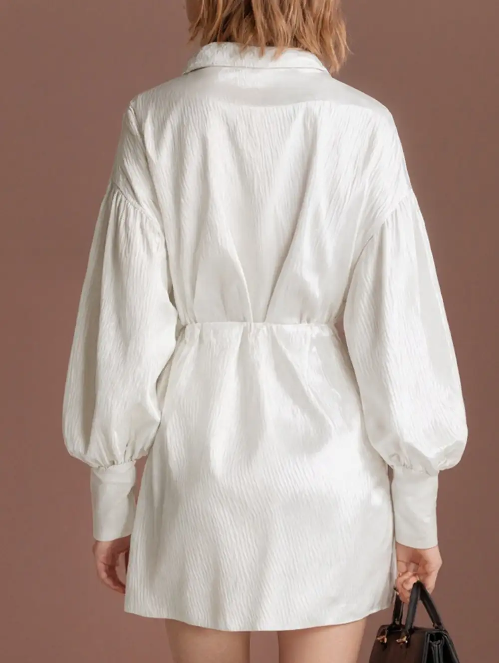 Satin Puff Sleeve Loose Mini Dress