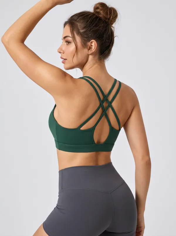 Women's Green Cross Back Workout Bra