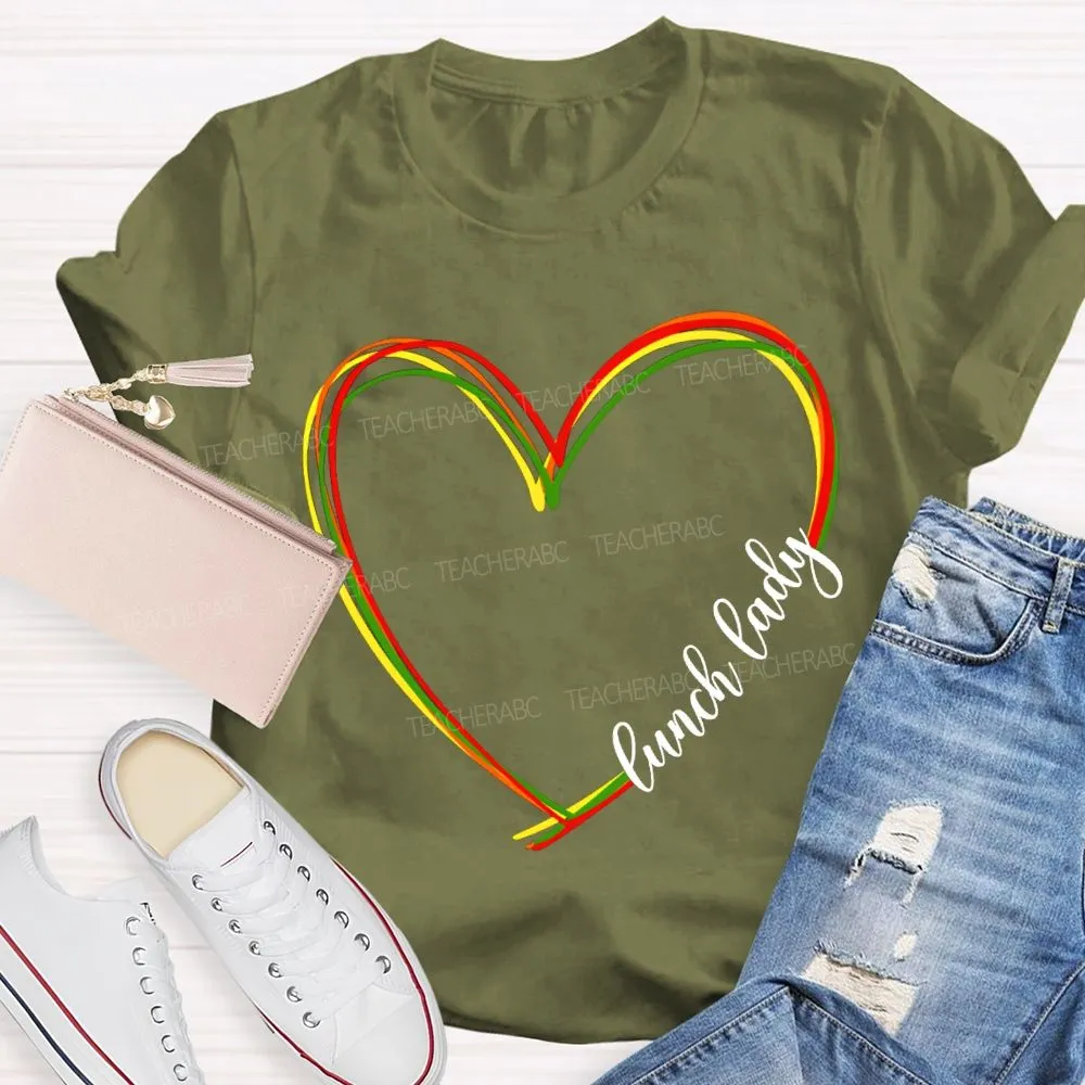 Lunch Lady Colorful Heart-Shaped Print T-Shirt