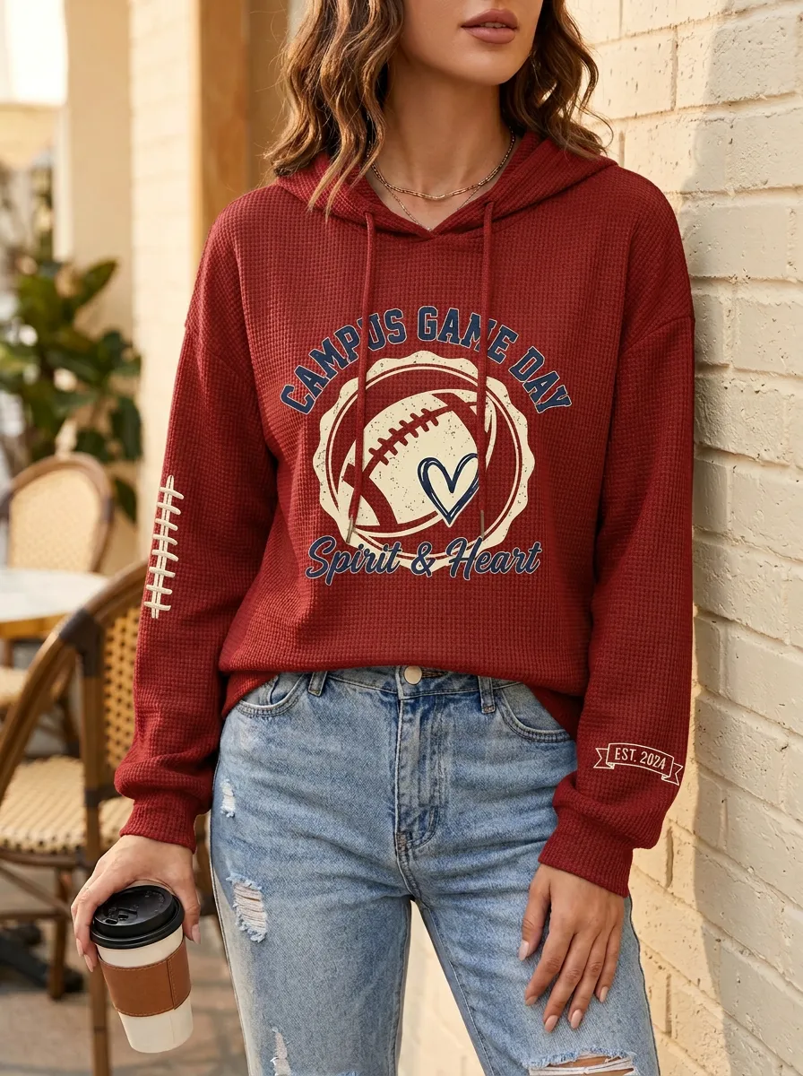 Women's Gridiron Campus Day Heart Waffle Hoodie
