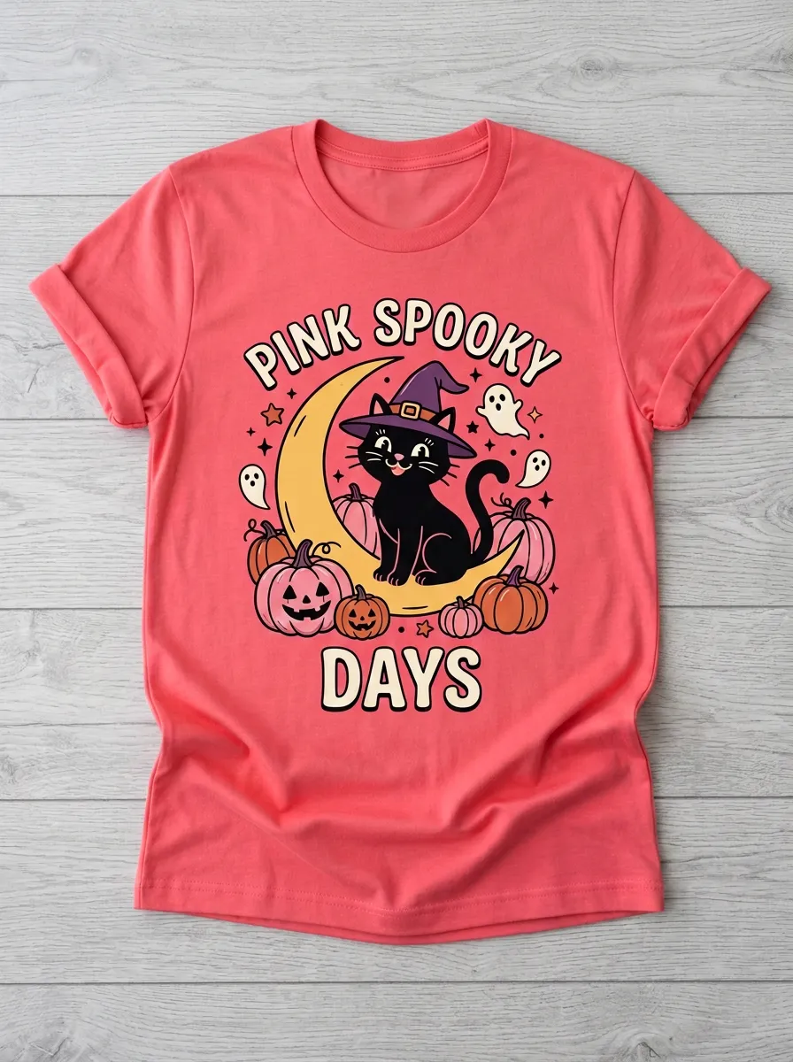 Cute-Spooky Pumpkin Cat Halloween Graphic T-Shirt