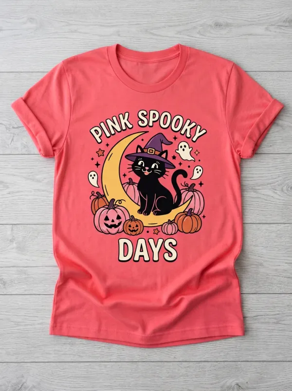 Cute-Spooky Pumpkin Cat Halloween Graphic T-Shirt