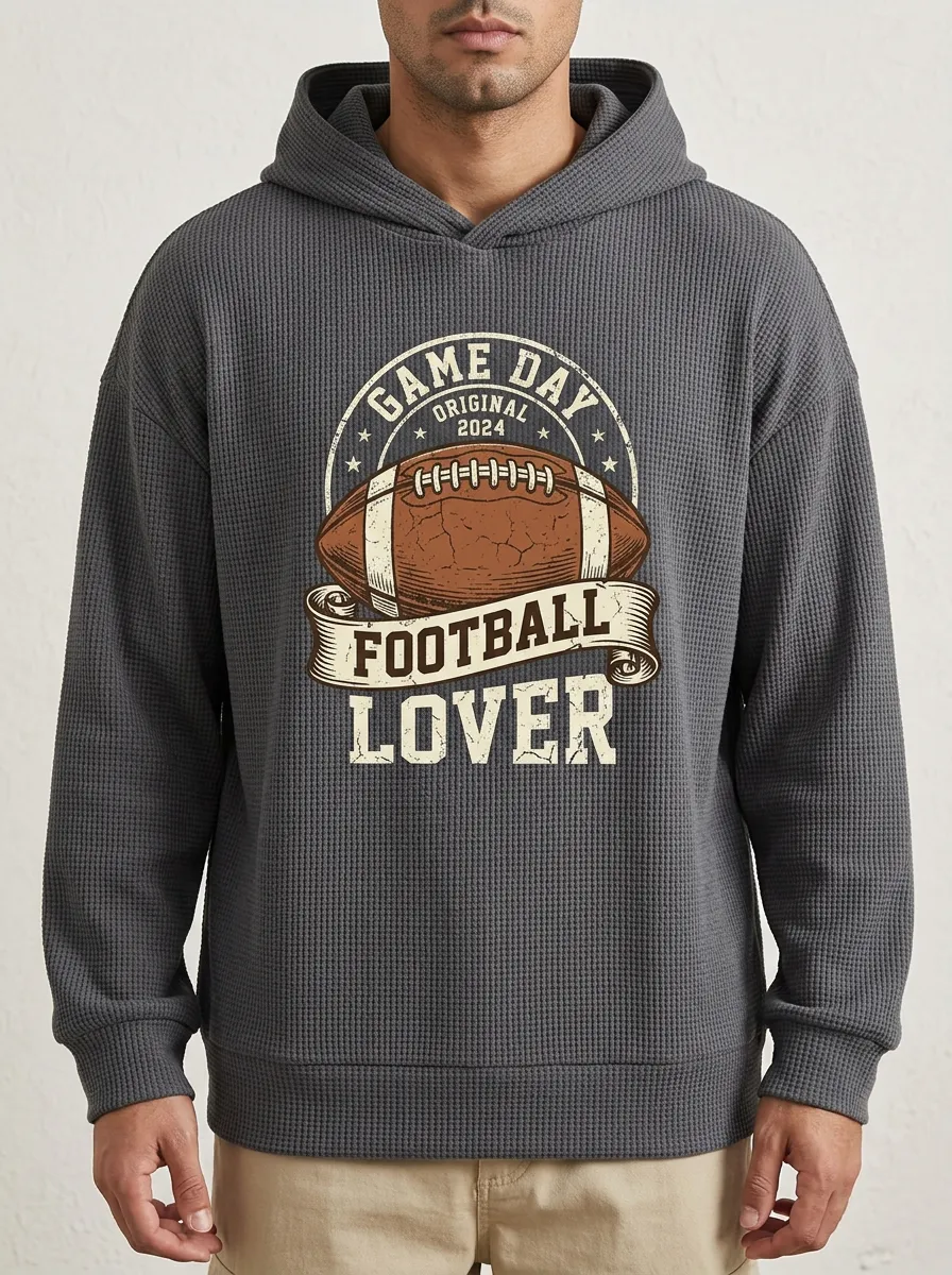 Men's Game Day Football Lover Vintage Printed Waffle Hoodie