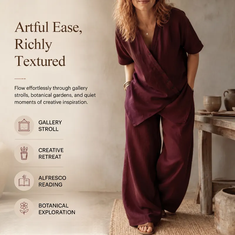 ⌛Limited-Time Offer-Women's Asymmetrical Top & Wide-Leg Pants Set