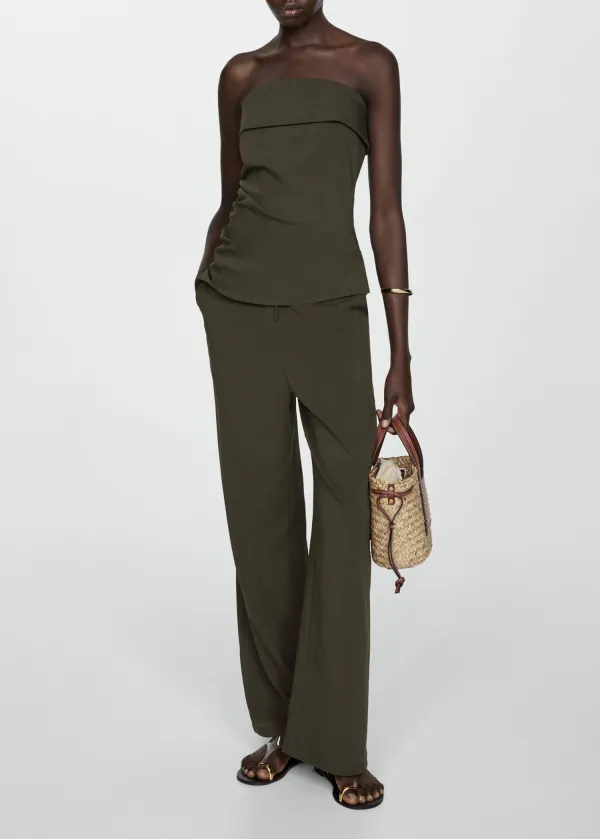 Elastic-Waist Straight Pants