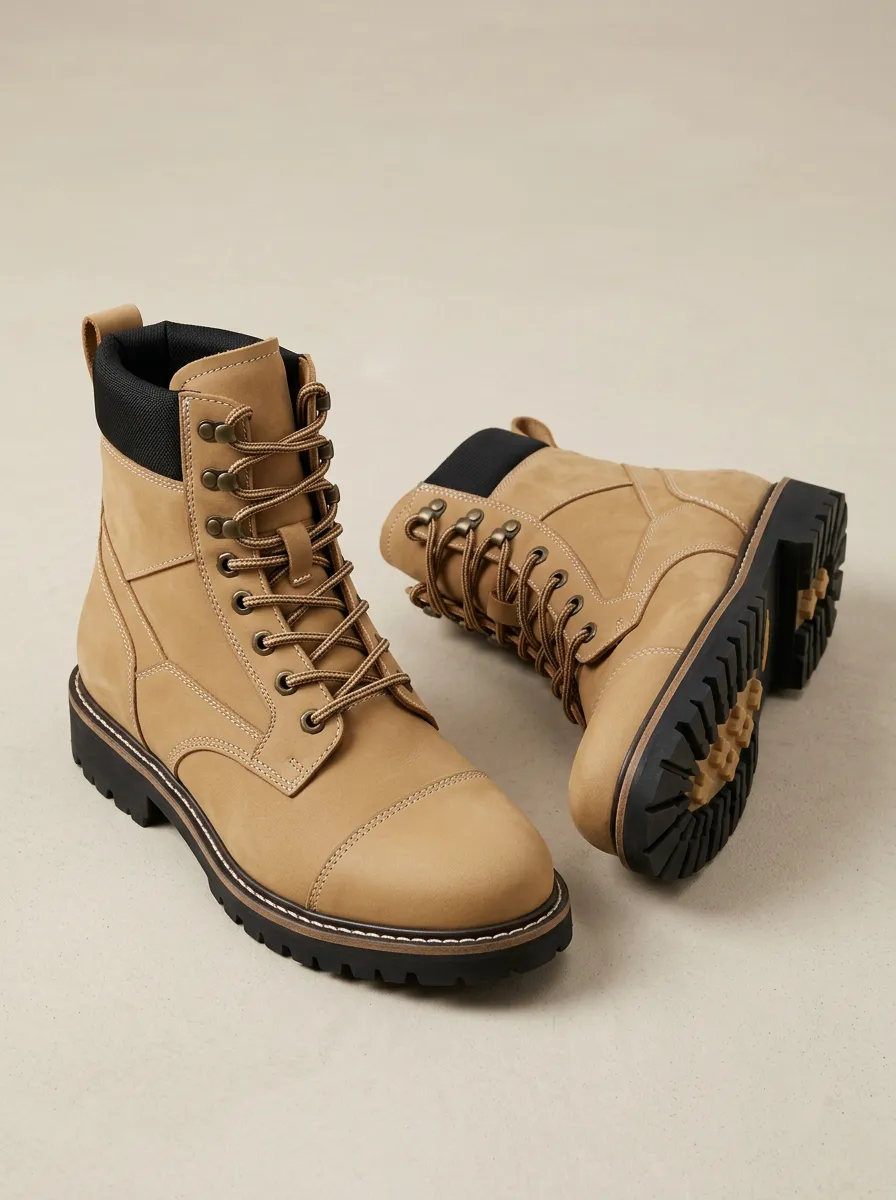 Unisex Leather Lace-Up Casual Print Work Boots