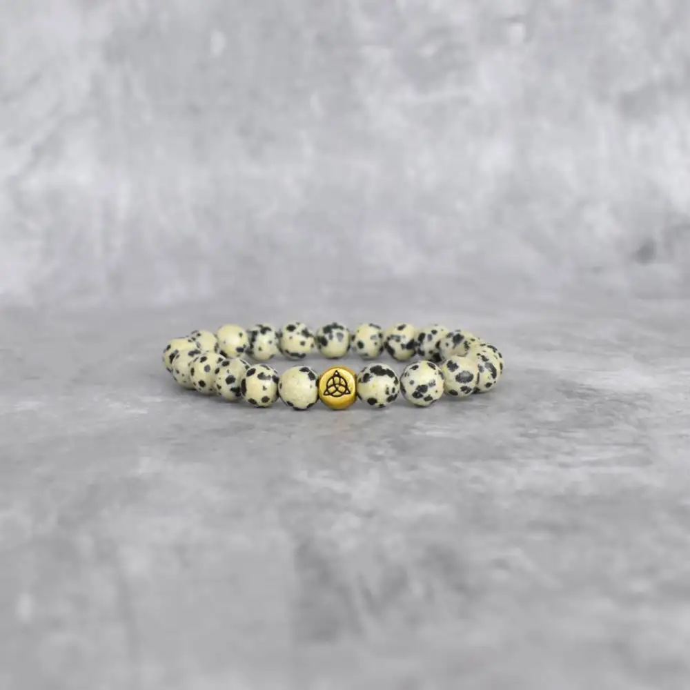 Trinity Knot Dalmatian Stone Bead Bracelet