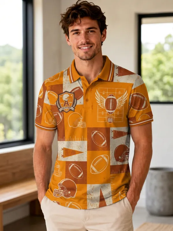 Men's Classic Gridiron Helmet Ball Polo Shirt