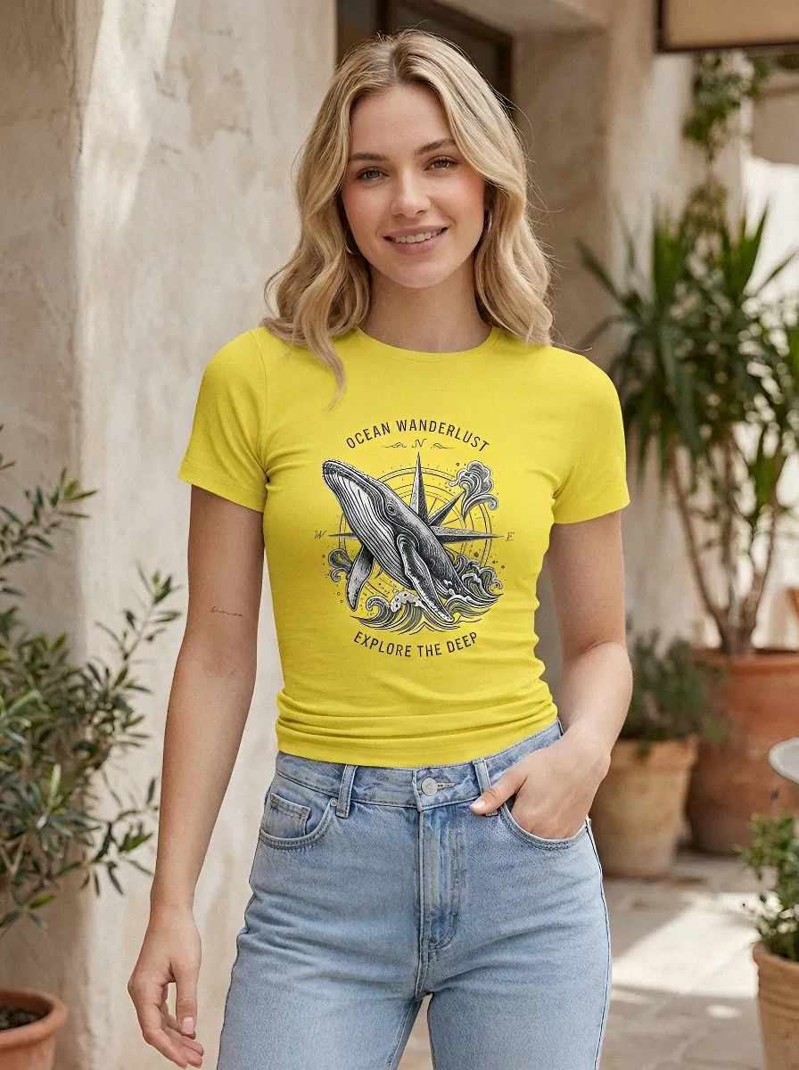 Women's Ocean Wanderlust Whale Compass Printed T-shirt