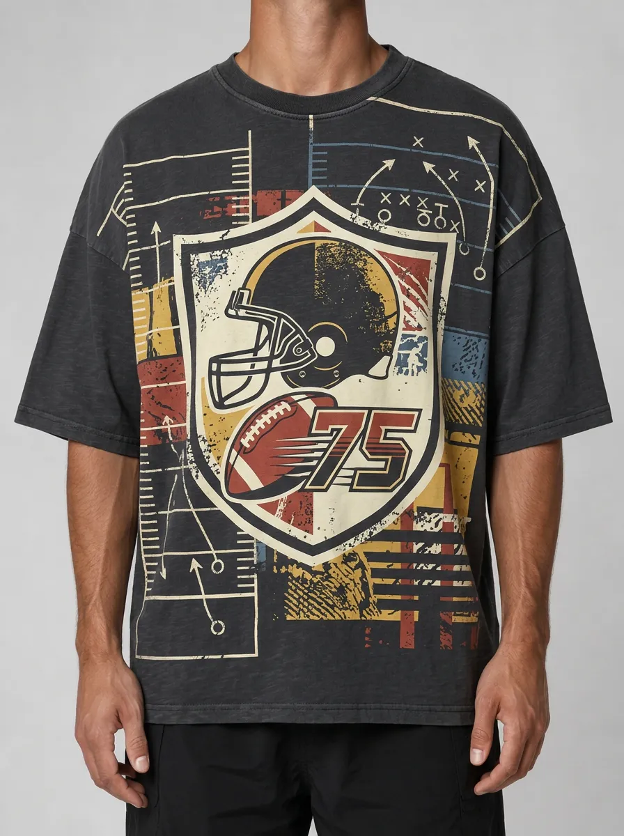Men's American Football Fan 75 Helmet Printed T-shirt