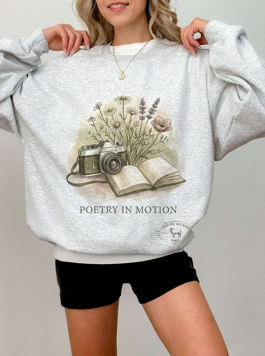 Women's Photography Book Flower Poetry Printed Sweatshirt