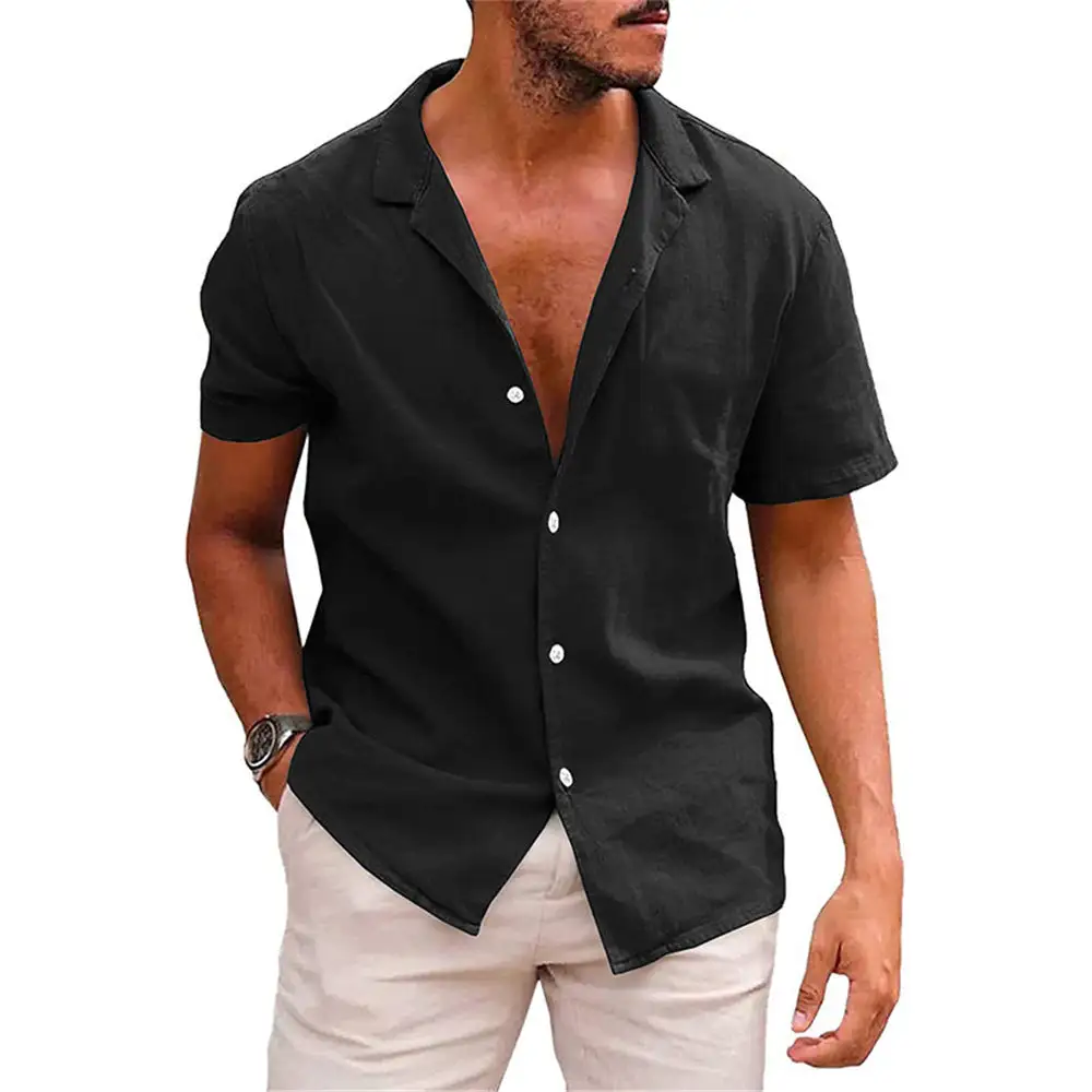 Men's Short-Sleeve Leisure Shirt Lightweight Linen