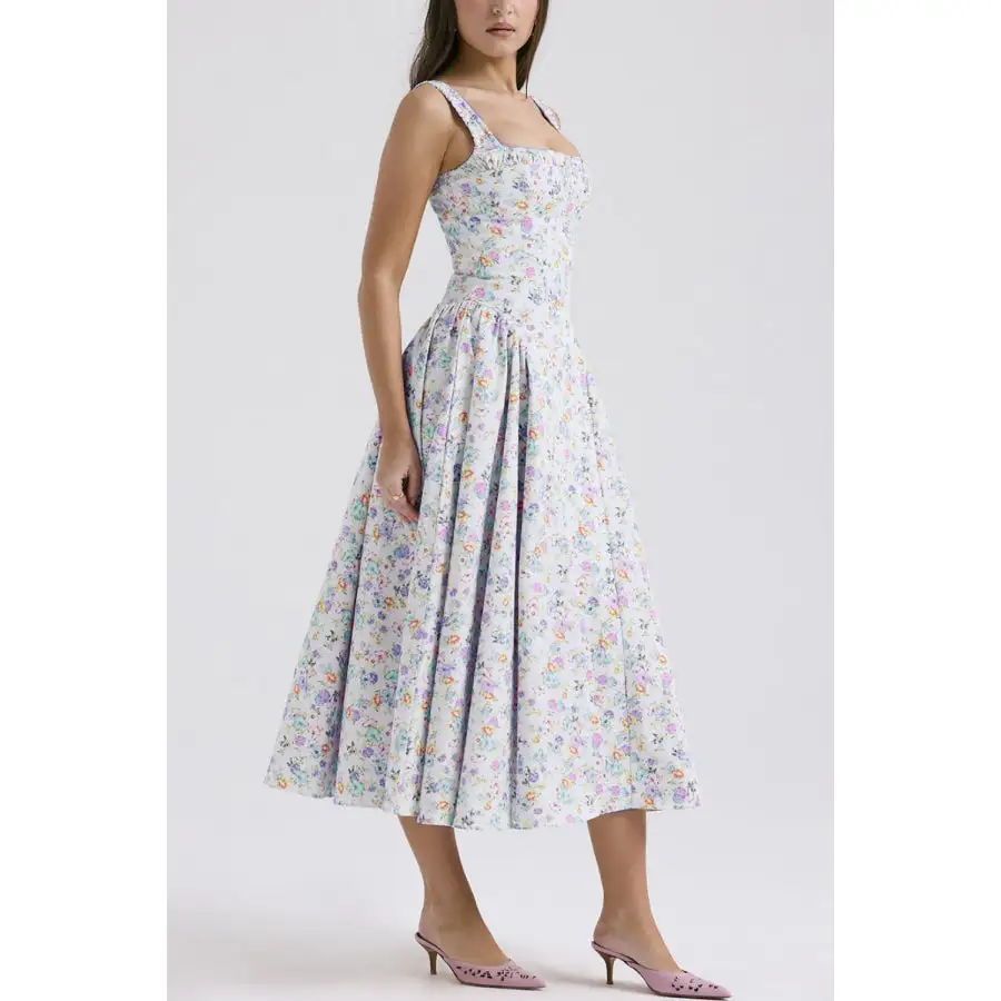 Square Neck Wide Strap Midi Dress