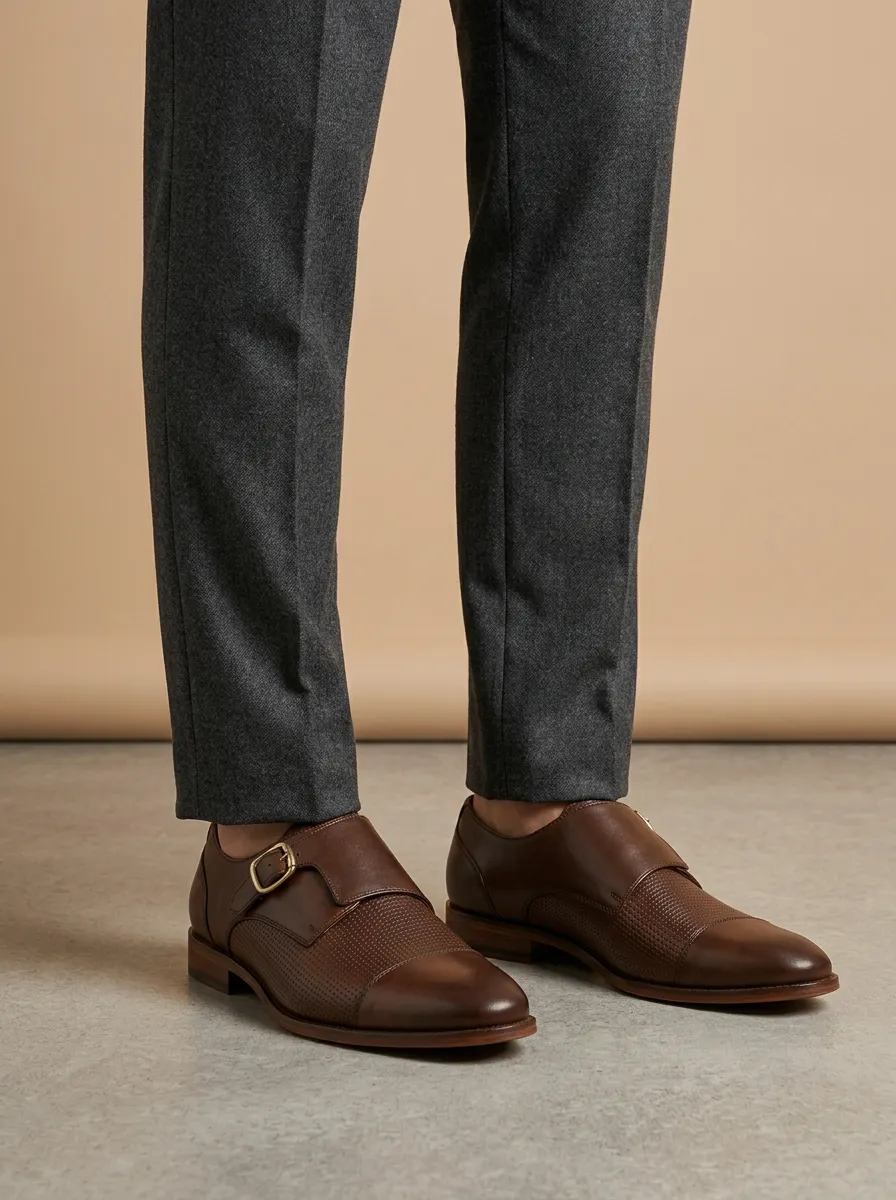 Men's Business Formal Perforated Leather Monk Strap Shoes