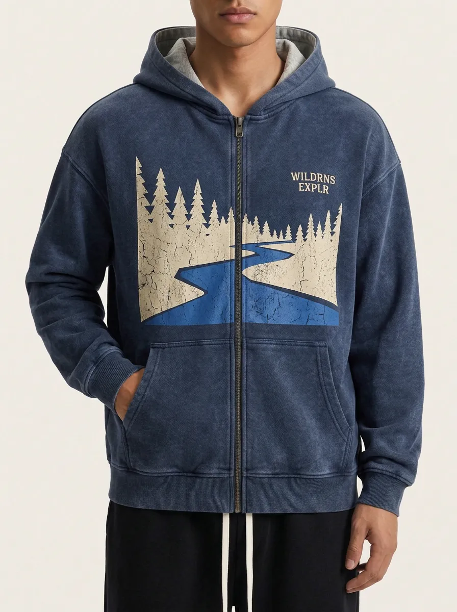 Men's Nature Lover Wilderness River Forest Printed Zip-up Hoodie
