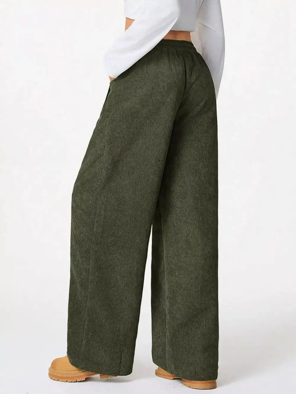 Corduroy Drawstring Relaxed Fit Pocketed Casual Pants