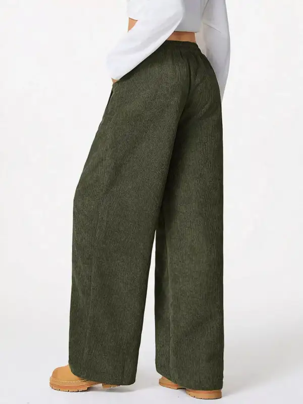 Corduroy Drawstring Relaxed Fit Pocketed Casual Pants