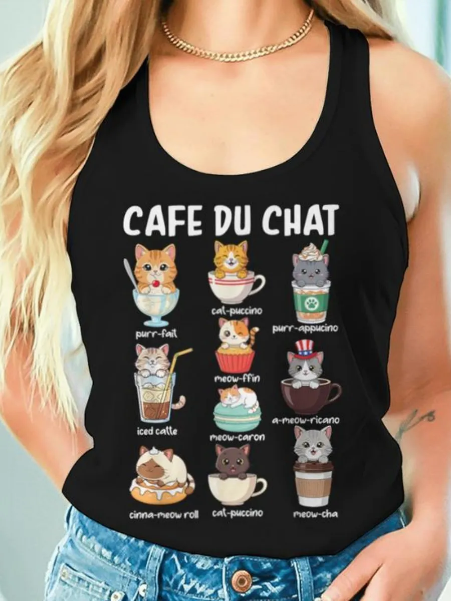 Kitten Coffee Printed Daily Wear Tank