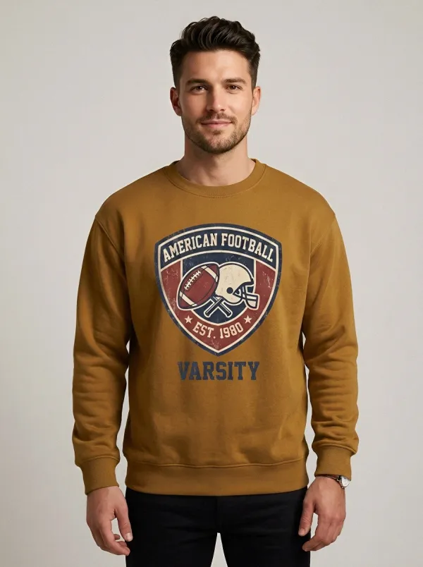 Men's American Football Varsity Shield Printed Sweatshirt