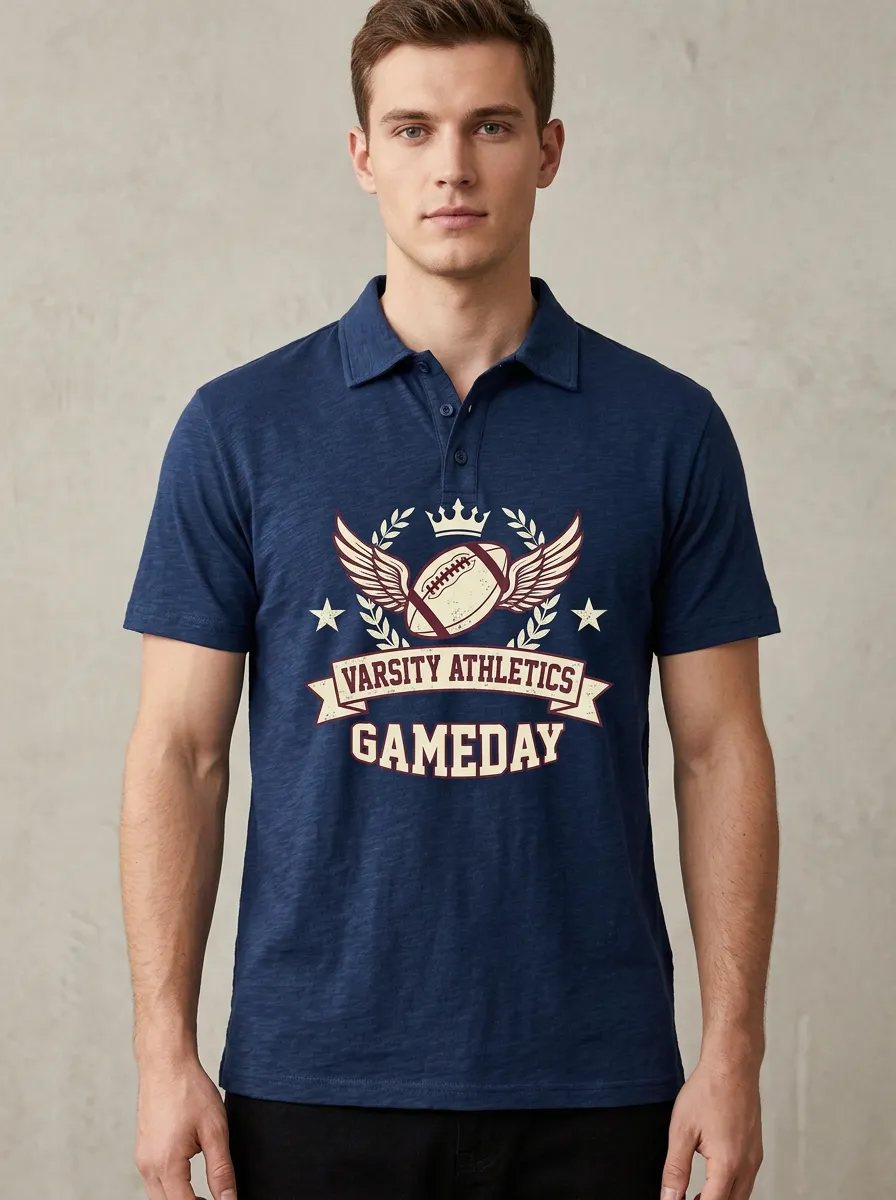 Men's Football Varsity Athletics Gameday Winged Ball Graphic Polo Shirt