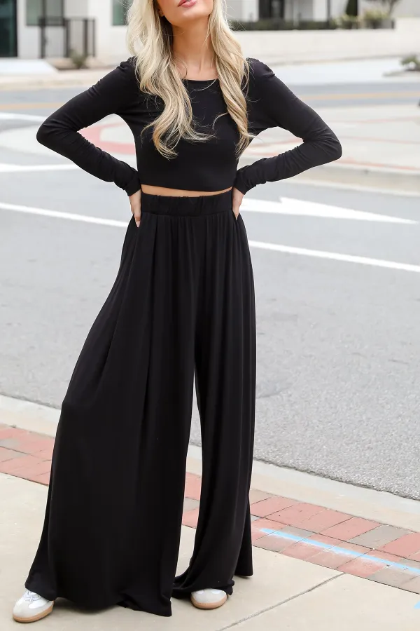 Black High-Waisted Wide Leg Pants