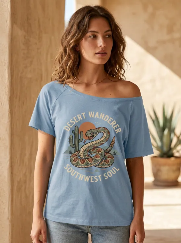 Women's Desert Wanderer Southwest Snake Cactus Printed T-shirt
