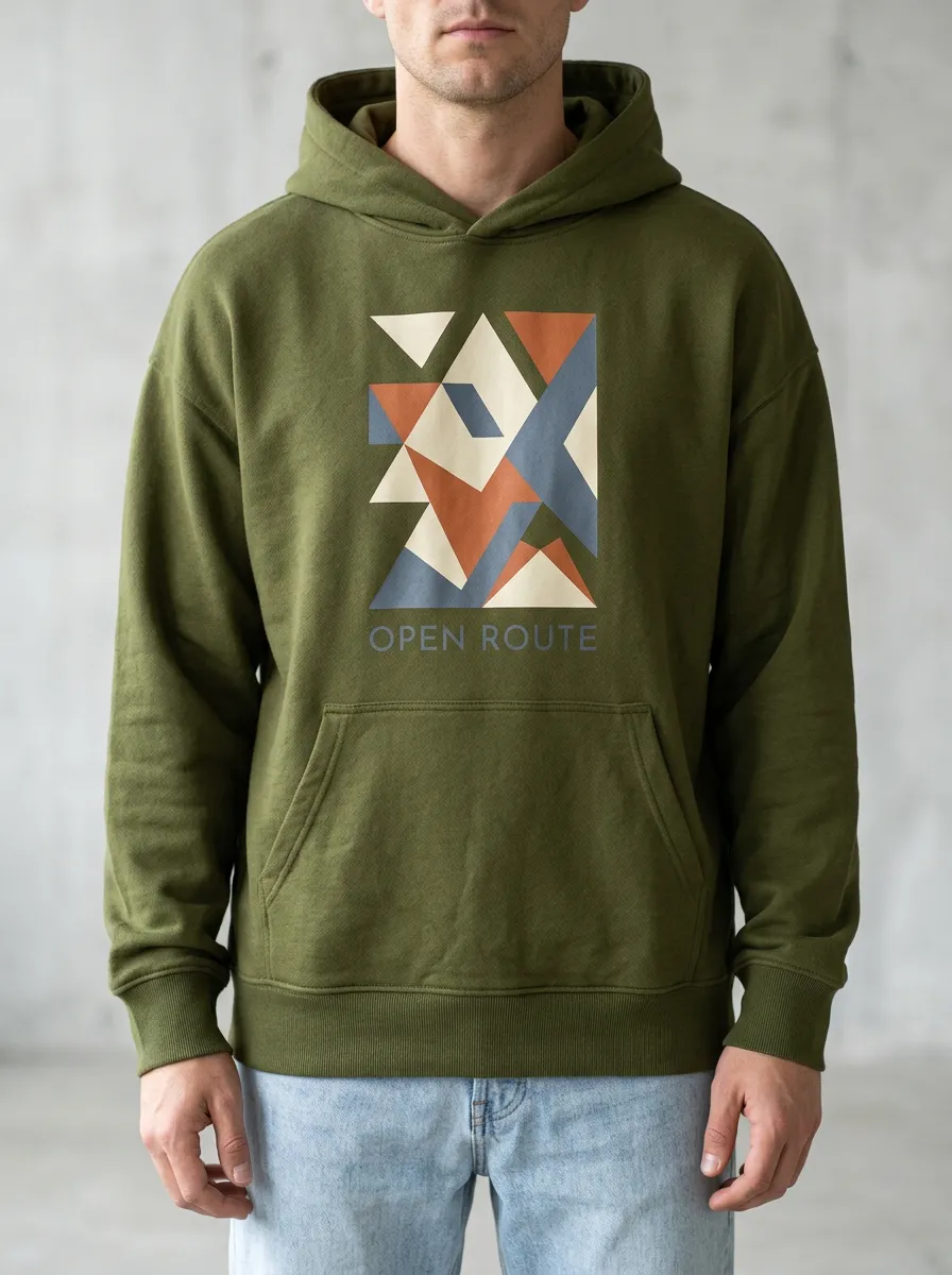 Soft-Shape Open Route Geometric Abstract Hoodie