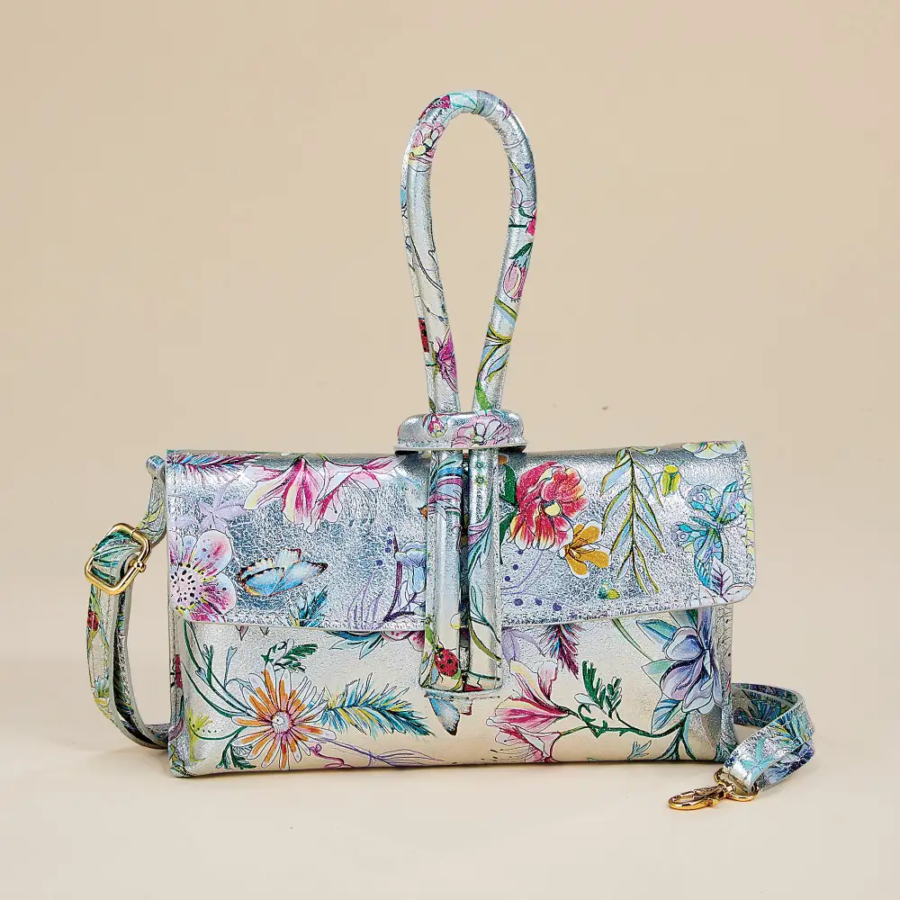 Leather Floral Clutch Bag