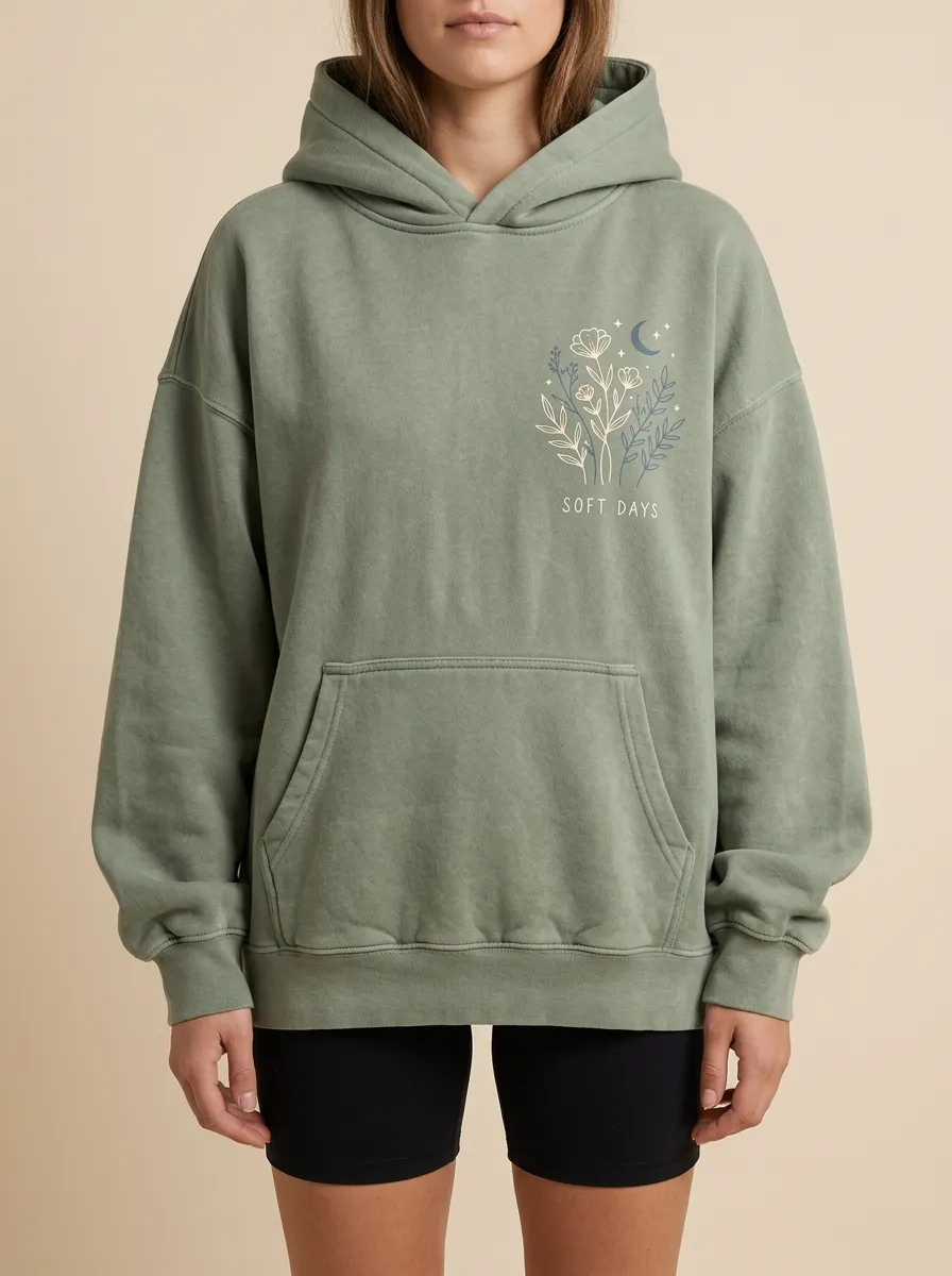 Relaxed Soft Days Floral Moon Hoodie