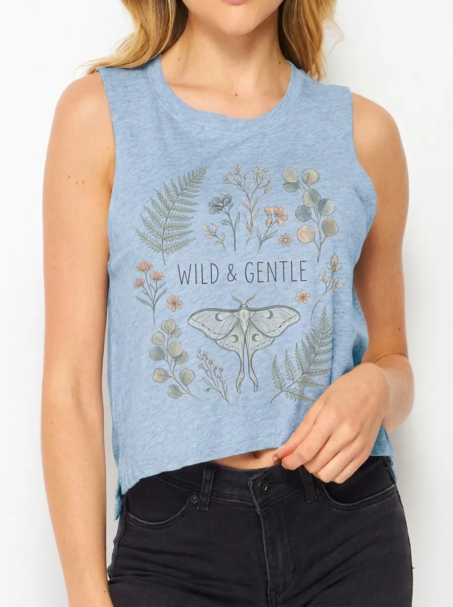 Women's Nature Lover Wild & Gentle Moth Floral Printed Tank Top