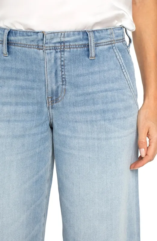 Denim Wide Leg Three-Quarter Sleeve Jeans