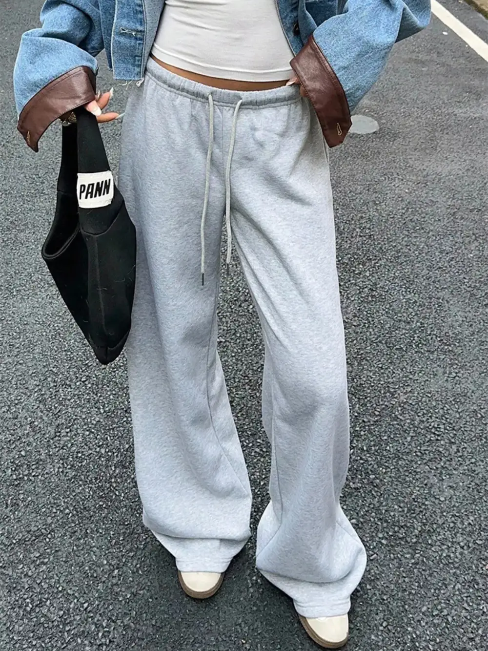 Drawstring Wide Leg Pocketed Casual Joggers