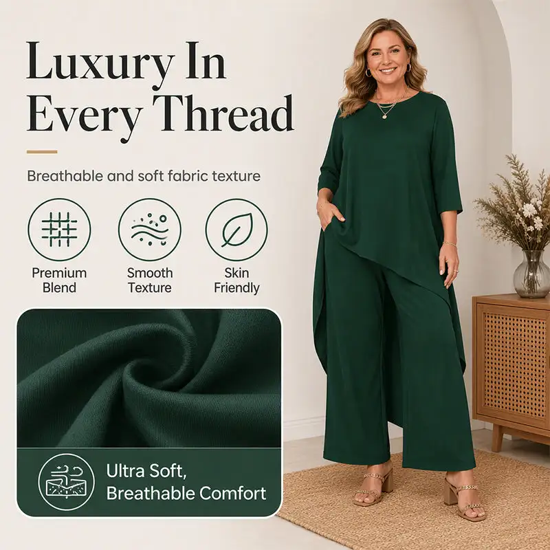 Women's Chic Asymmetrical Top & Wide-Leg Pants Set