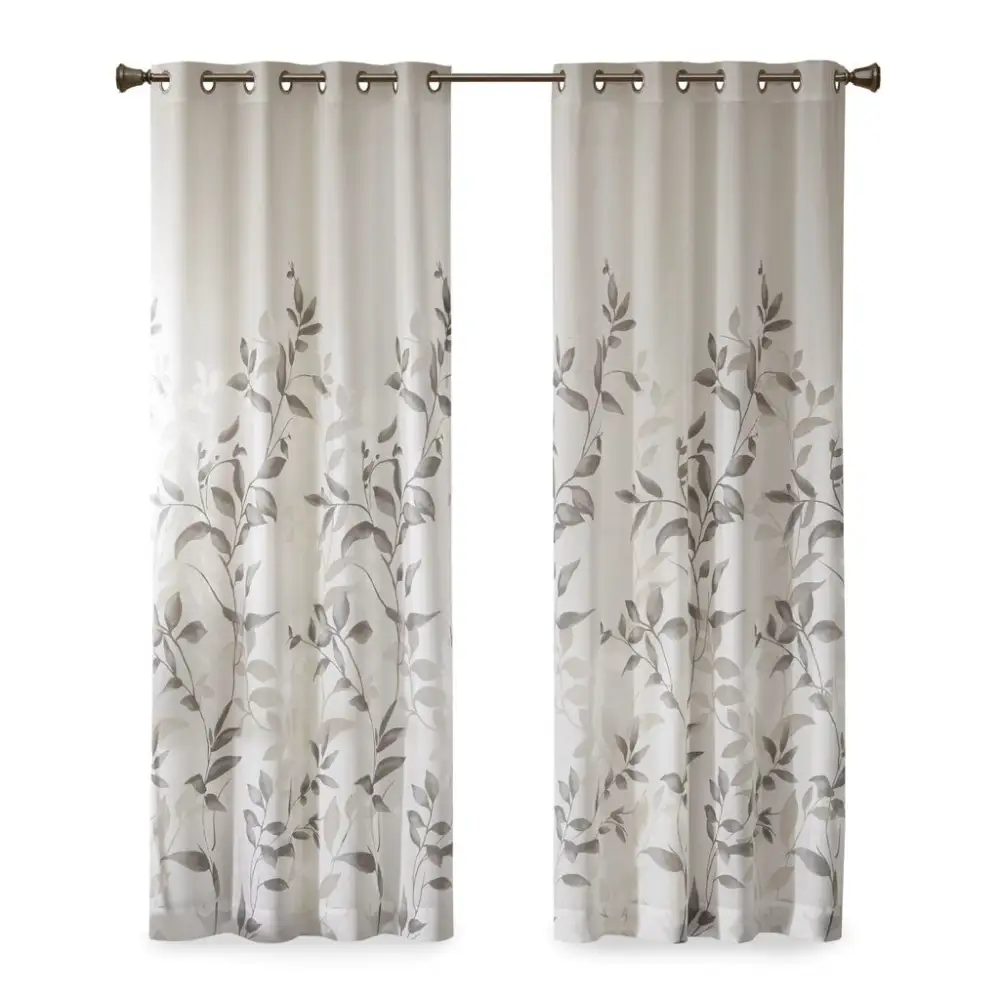 Semi-Sheer Polyester Botanical Grommet Curtain Panel Pair